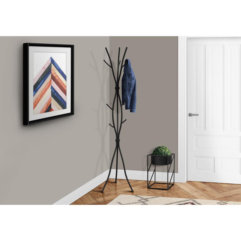 Coat Rack, Hall Tree, Free Standing, 11 Hooks, Entryway, 74H, Bedroom, Black. Picture 8