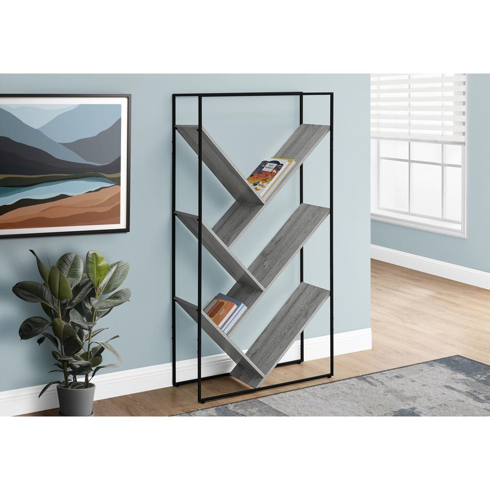 Bookshelf, Bookcase, Etagere, 3 Tier, 60H, Office, Bedroom, Grey Laminate. Picture 9