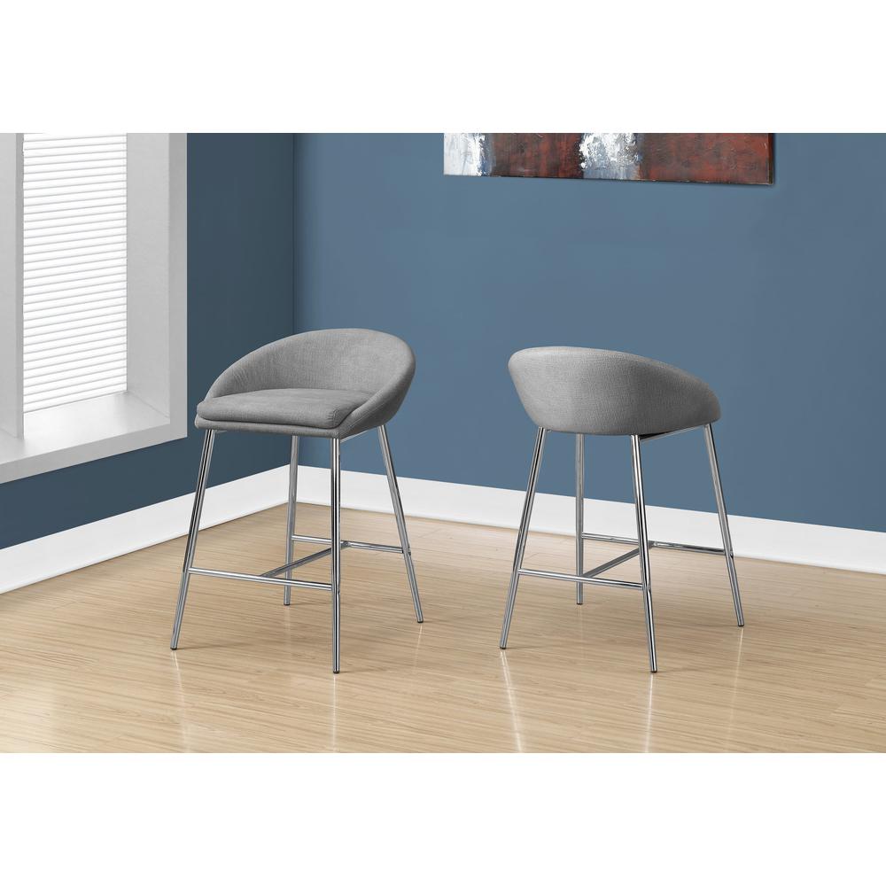Bar Stool, Set Of 2, Counter Height, Kitchen, Chrome. Picture 2
