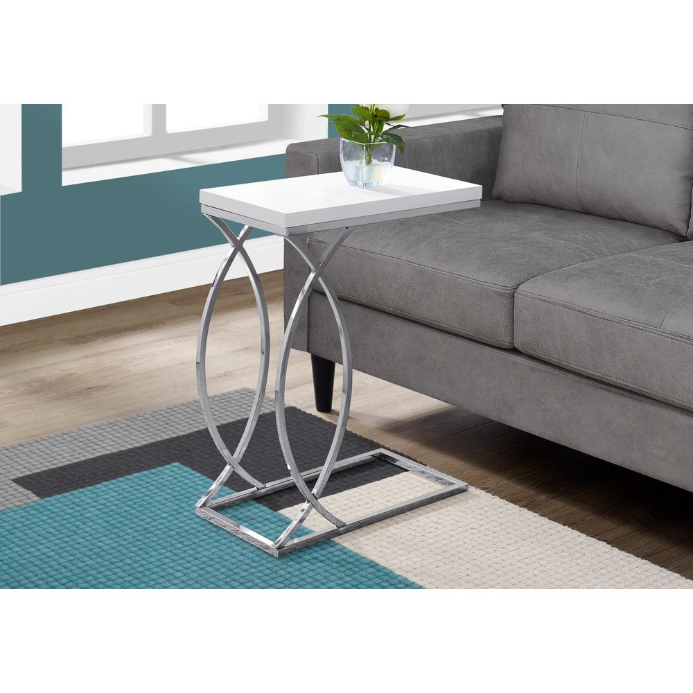 Accent Table, C-shaped, End, Side, Snack, Living Room, Bedroom, Glossy White. Picture 2