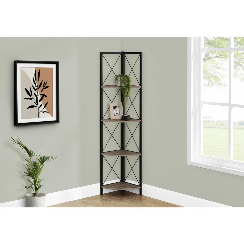 Bookshelf, Bookcase, Etagere, Corner, 4 Tier, 60H, Office, Bedroom, Brown Lamin. Picture 8