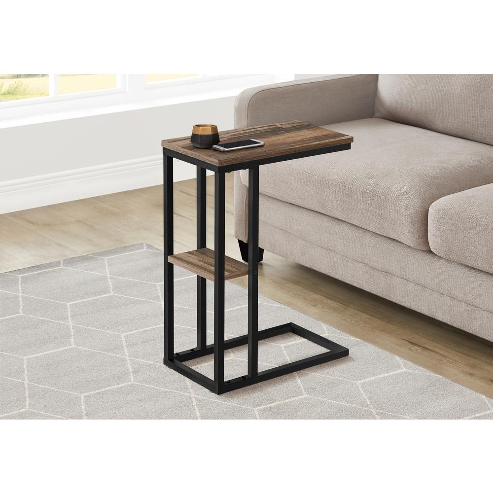 Accent Table, C-shaped, End, Side, Snack, Living Room, Bedroom, Brown Laminate. Picture 8