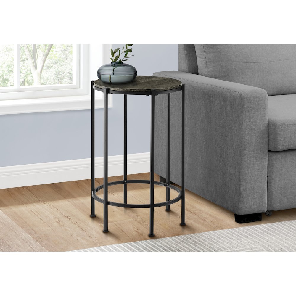 Accent Table, End, Round Dark Bronze Laminate, Black Metal, Contemporary. Picture 2