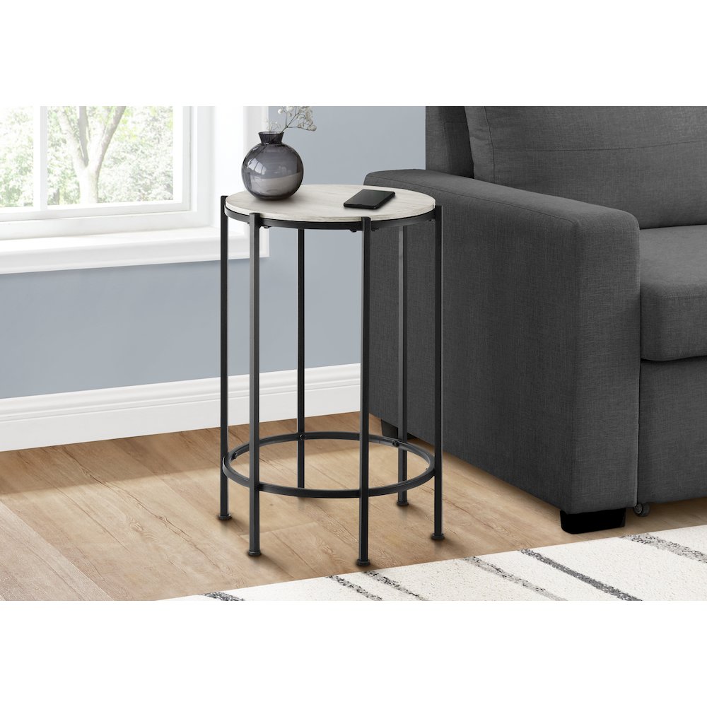 Accent Table, End, Round  Washed Oak Laminate, Black Metal, Contemporary. Picture 2