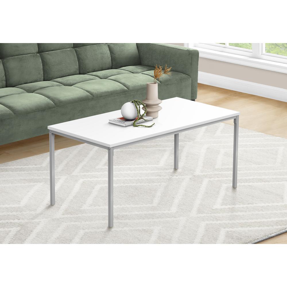 Coffee Table, Accent, Cocktail, Rectangular, Living Room, 40L, White Laminate. Picture 2