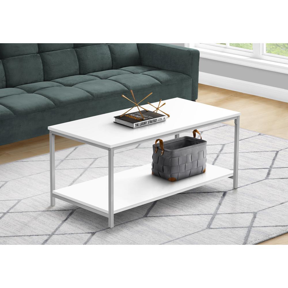 Coffee Table, Accent, Cocktail, Rectangular, Living Room, 40L, White Laminate. Picture 2