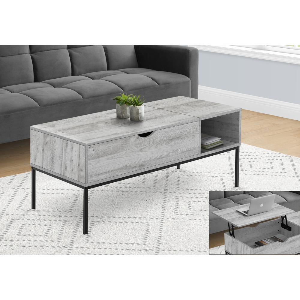 Coffee Table, 42 L, Rectangular, Cocktail, Lift-top, Grey, Black. Picture 9