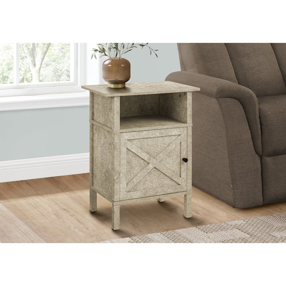 Accent Table, Small, Storage, Cream Stone Laminate, Transitional. Picture 2