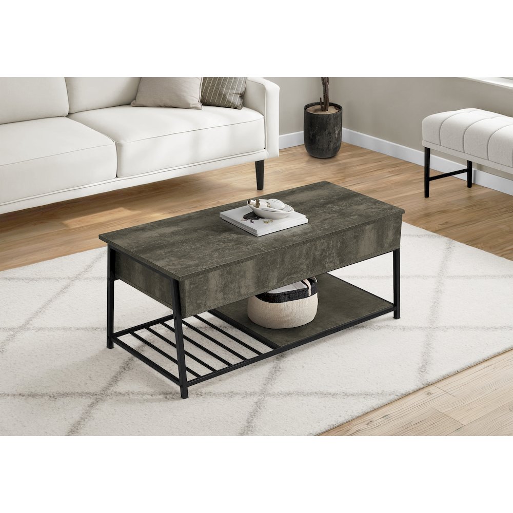 Coffee Table, 42L, Cocktail, Lift-top, Rectangular, Storage,Dark Bronze Laminate. Picture 2