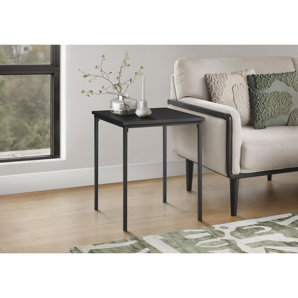 Accent Table, 22 H, Side Table, End, Small, Nightstand, Square, Black Laminate. Picture 2