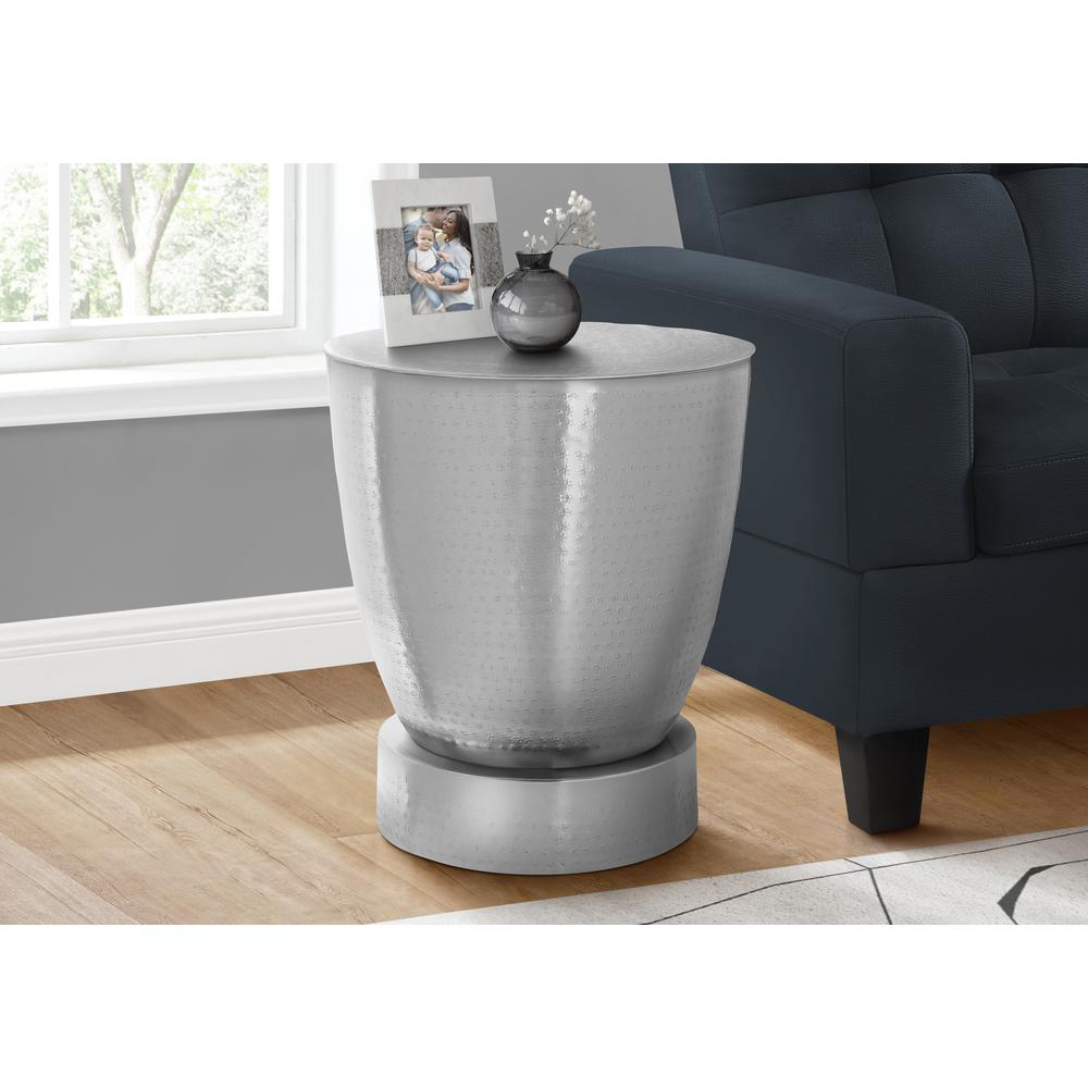 Accent Table, Drum, Side, End, Nightstand, Lamp, Living Room, Bedroom, Chrome. Picture 5