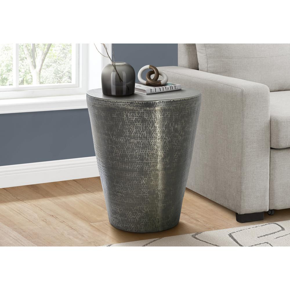 Accent Table, Drum, Side, End, Nightstand, Lamp, Living Room, Bedroom, Grey. Picture 5