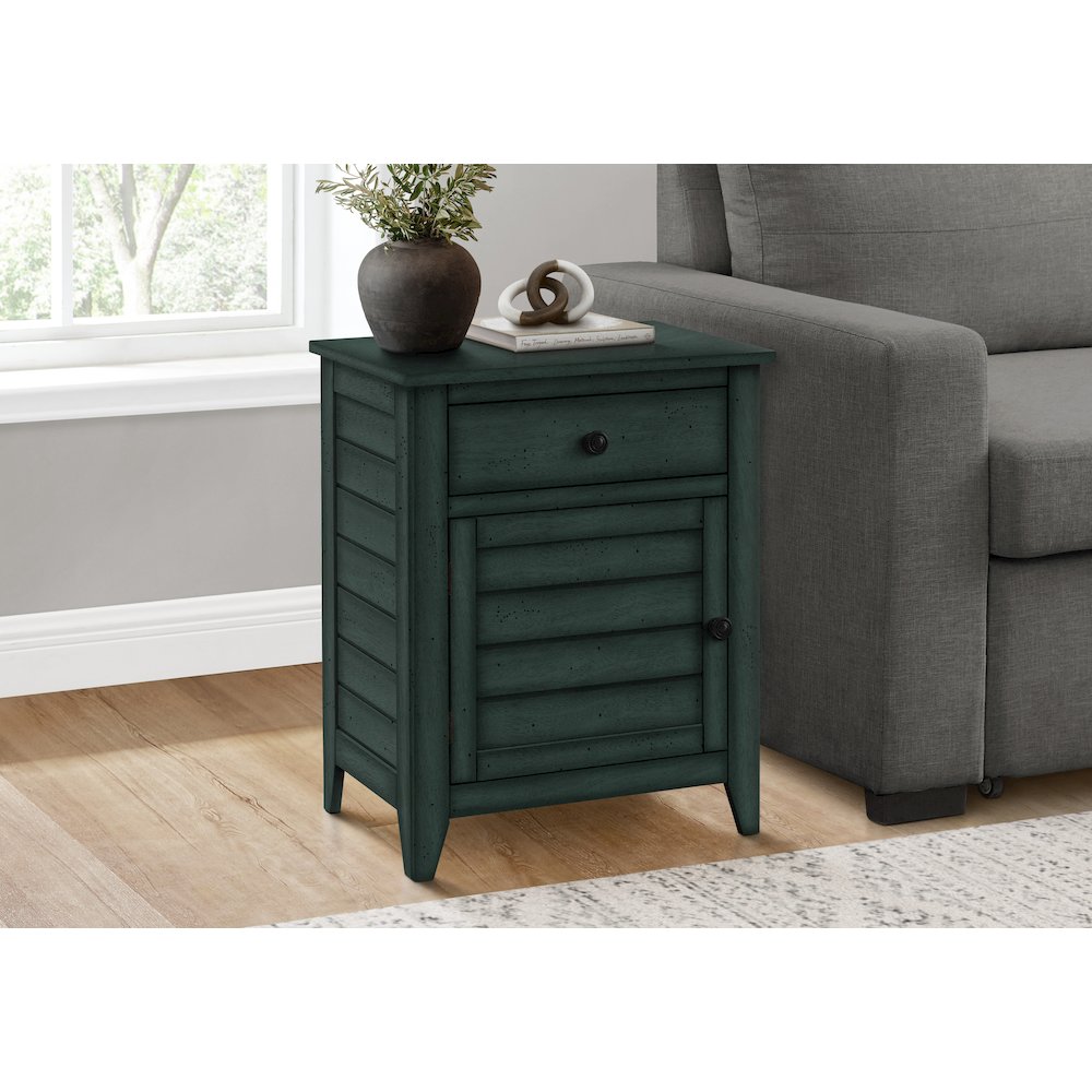 Accent Table, Nightstand, Antique Blue Veneer, Transitional. Picture 5