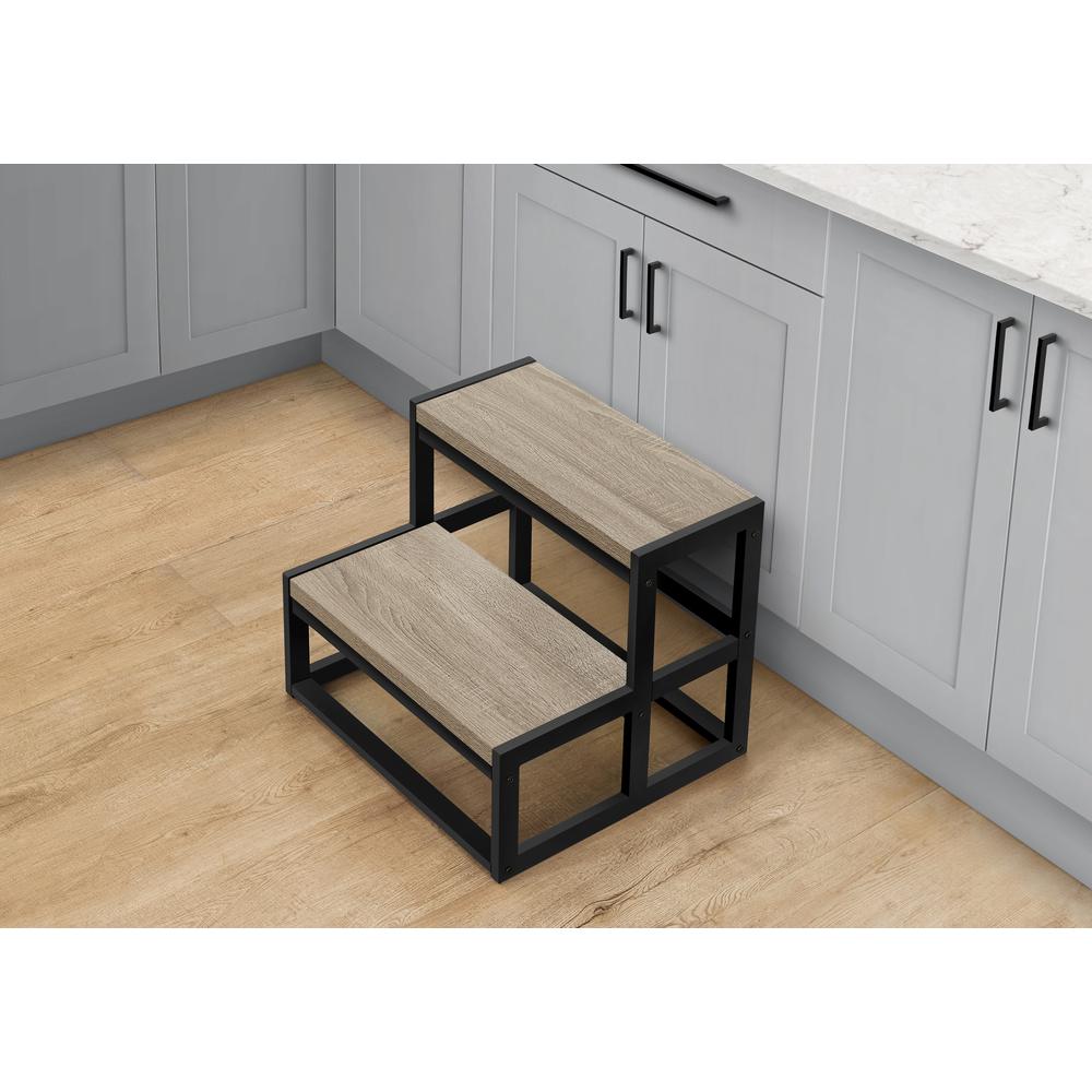 Ladder, Step Stool, Bedroom, Kitchen, Black Metal, Dark Taupe Laminate. Picture 8