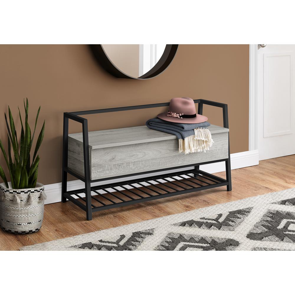 Bench, Entryway, Hallway, Storage, 42 Rectangular, Grey Laminate, Black. Picture 9