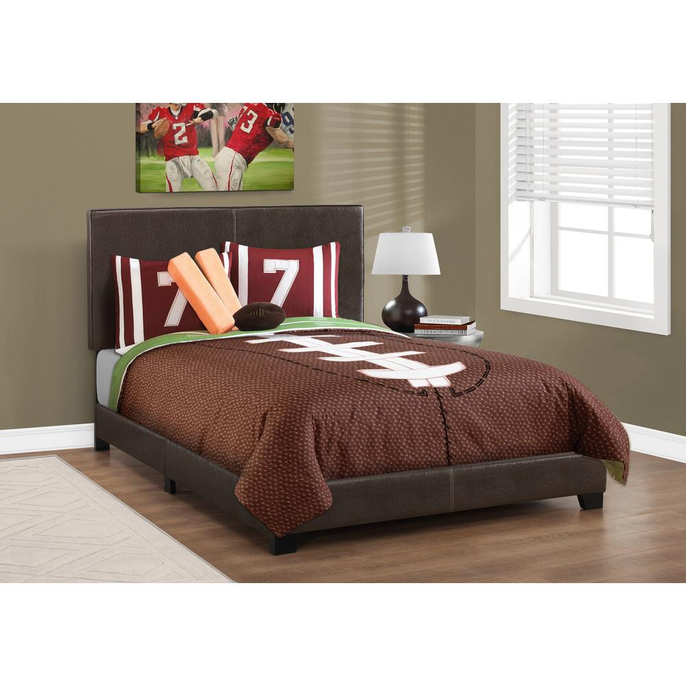 Bed, Full Size, Bedroom, Upholstered, Brown Leather Look, Transitional. Picture 2