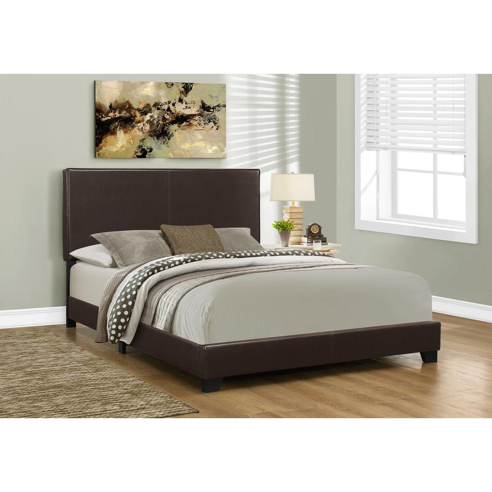 Bed, Queen Size, Bedroom, Upholstered, Brown Leather Look, Transitional. Picture 2