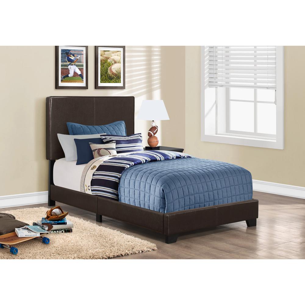 Bed, Twin Size, Bedroom, Upholstered, Brown Leather Look, Transitional. Picture 2
