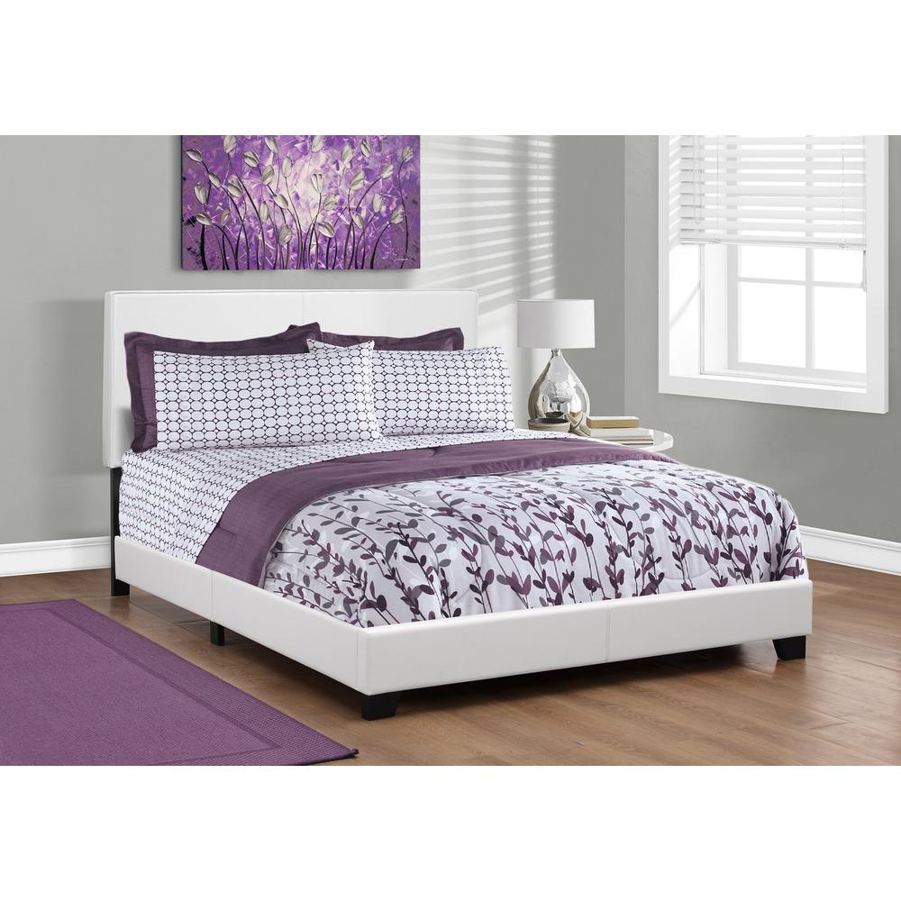 Bed, Queen Size, Bedroom, Upholstered, White Leather Look, Transitional. Picture 2