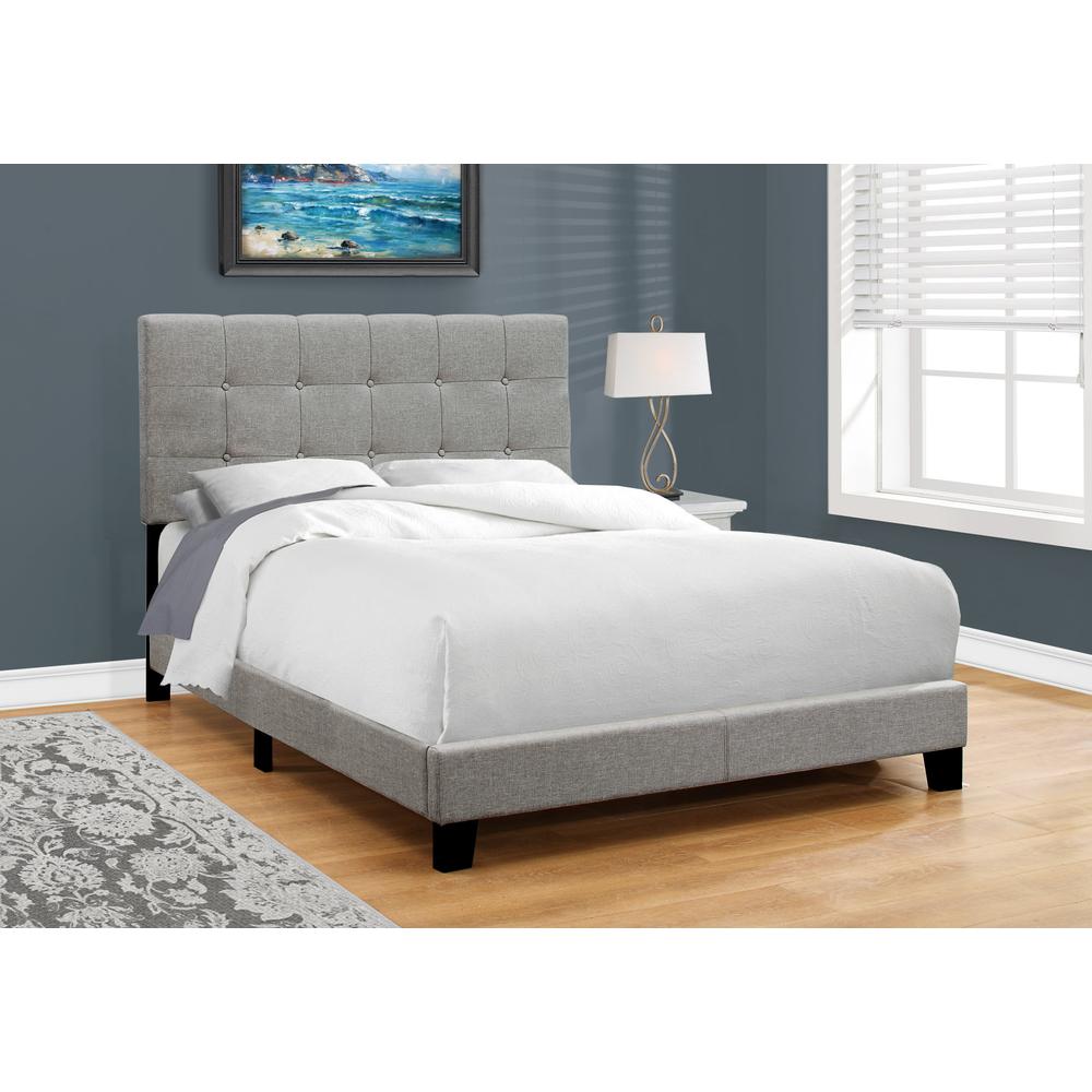 Bed, Full Size, Bedroom, Upholstered, Grey Linen Look, Transitional. Picture 2