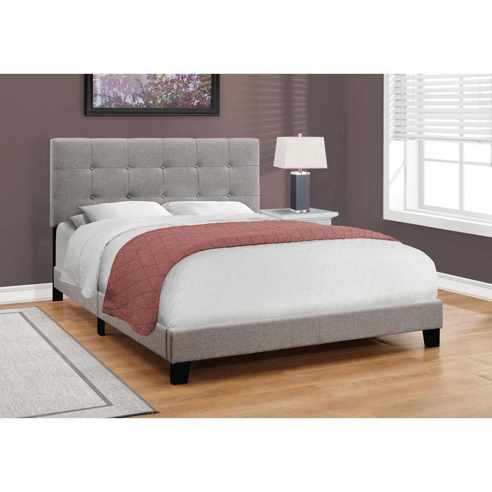 Bed, Queen Size, Bedroom, Upholstered, Grey Linen Look, Transitional. Picture 2
