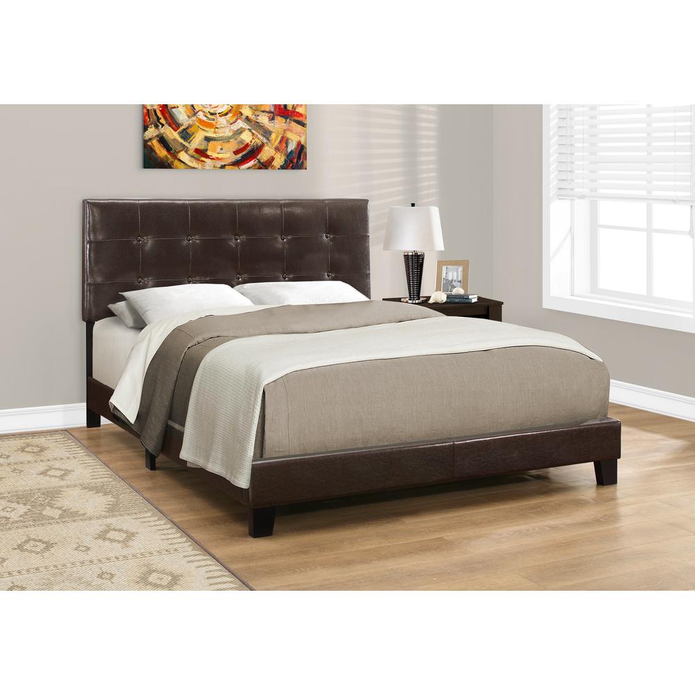 Bed, Queen Size, Bedroom, Upholstered, Brown Leather Look, Transitional. Picture 2