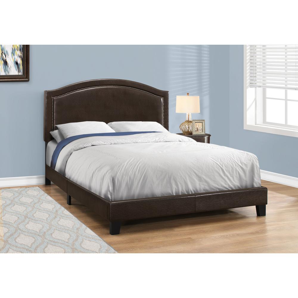 Bed, Queen Size, Bedroom, Upholstered, Brown Leather Look, Transitional. Picture 2
