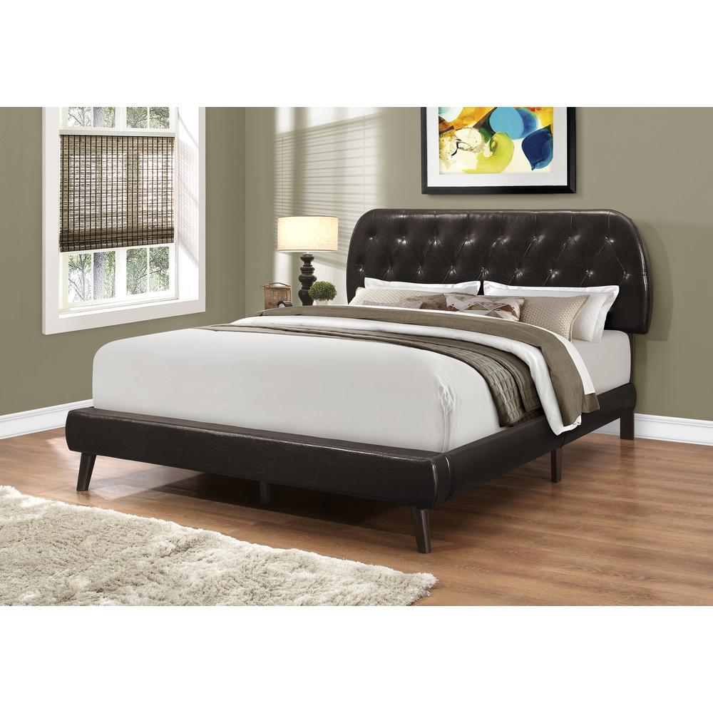 Bed, Queen Size, Bedroom, Upholstered, Brown Leather Look, Wood Legs. Picture 2