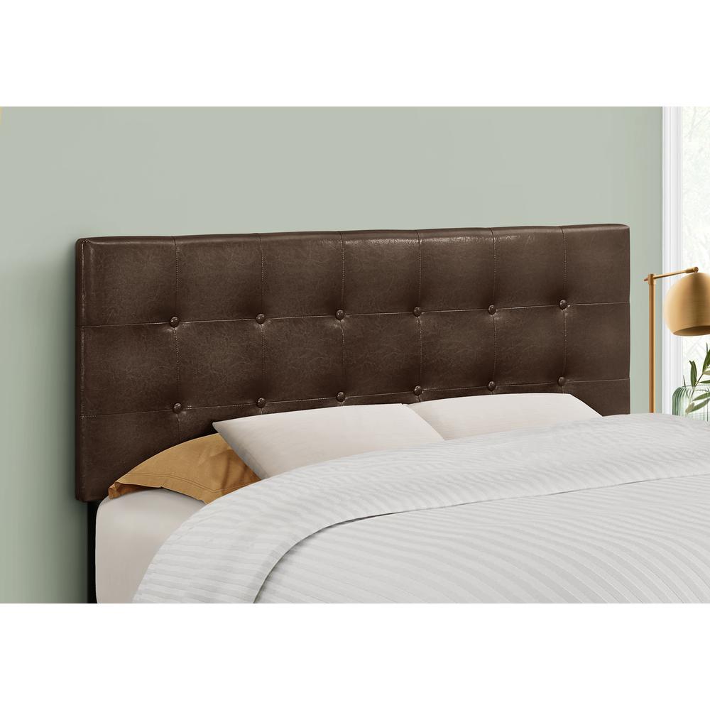 Bed, Headboard Only, Full Size, Bedroom, Upholstered, Brown Leather Look. Picture 2