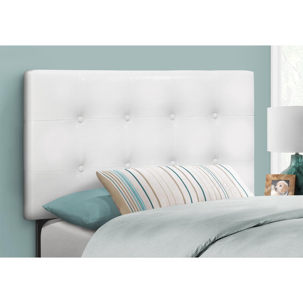 Bed, Headboard Only, Twin Size, Bedroom, Upholstered, White Leather Look. Picture 2