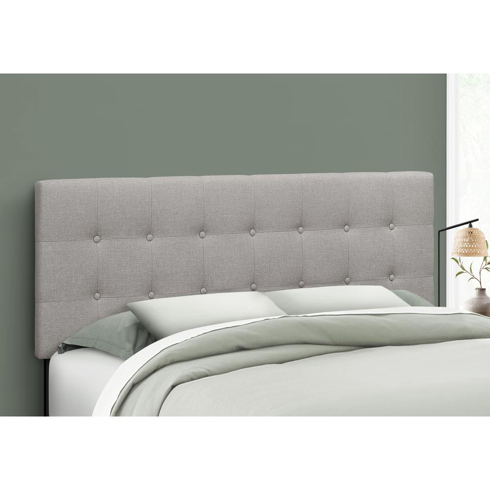 Bed, Headboard Only, Queen Size, Bedroom, Upholstered, Grey Linen Look. Picture 2
