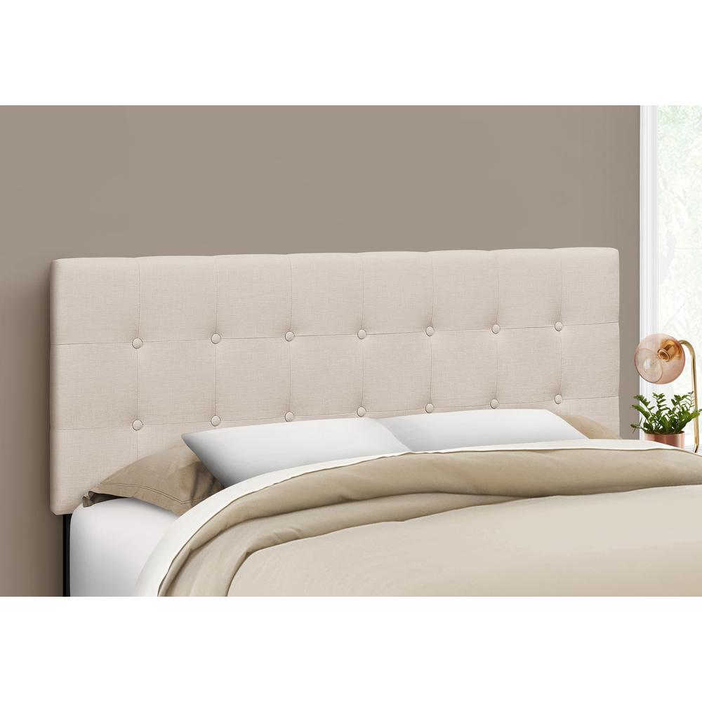 Bed, Headboard Only, Queen Size, Bedroom, Upholstered, Beige Linen Look. Picture 2