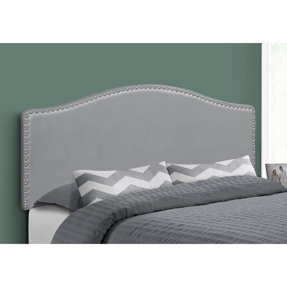 Bed, Headboard Only, Queen Size, Bedroom, Upholstered, Grey Leather Look. Picture 2