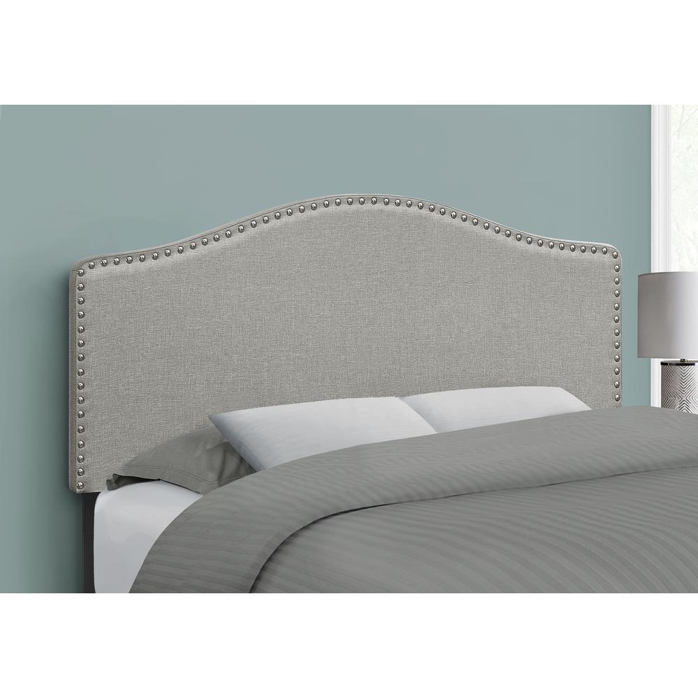 Bed, Headboard Only, Full Size, Bedroom, Upholstered, Grey Linen Look. Picture 2