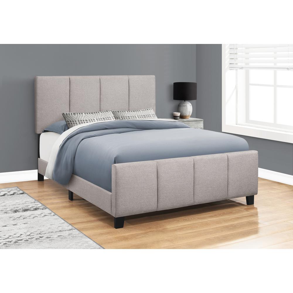 Bed, Queen Size, Bedroom, Upholstered, Grey Linen Look, Transitional. Picture 2