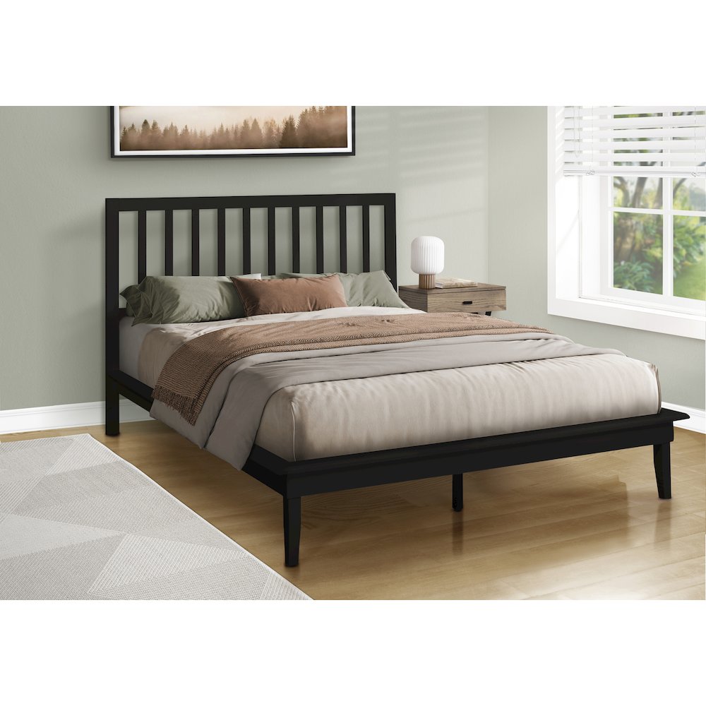 Bed, Platform Bed, Queen Size Black Wood Legs, Contemporary. Picture 2
