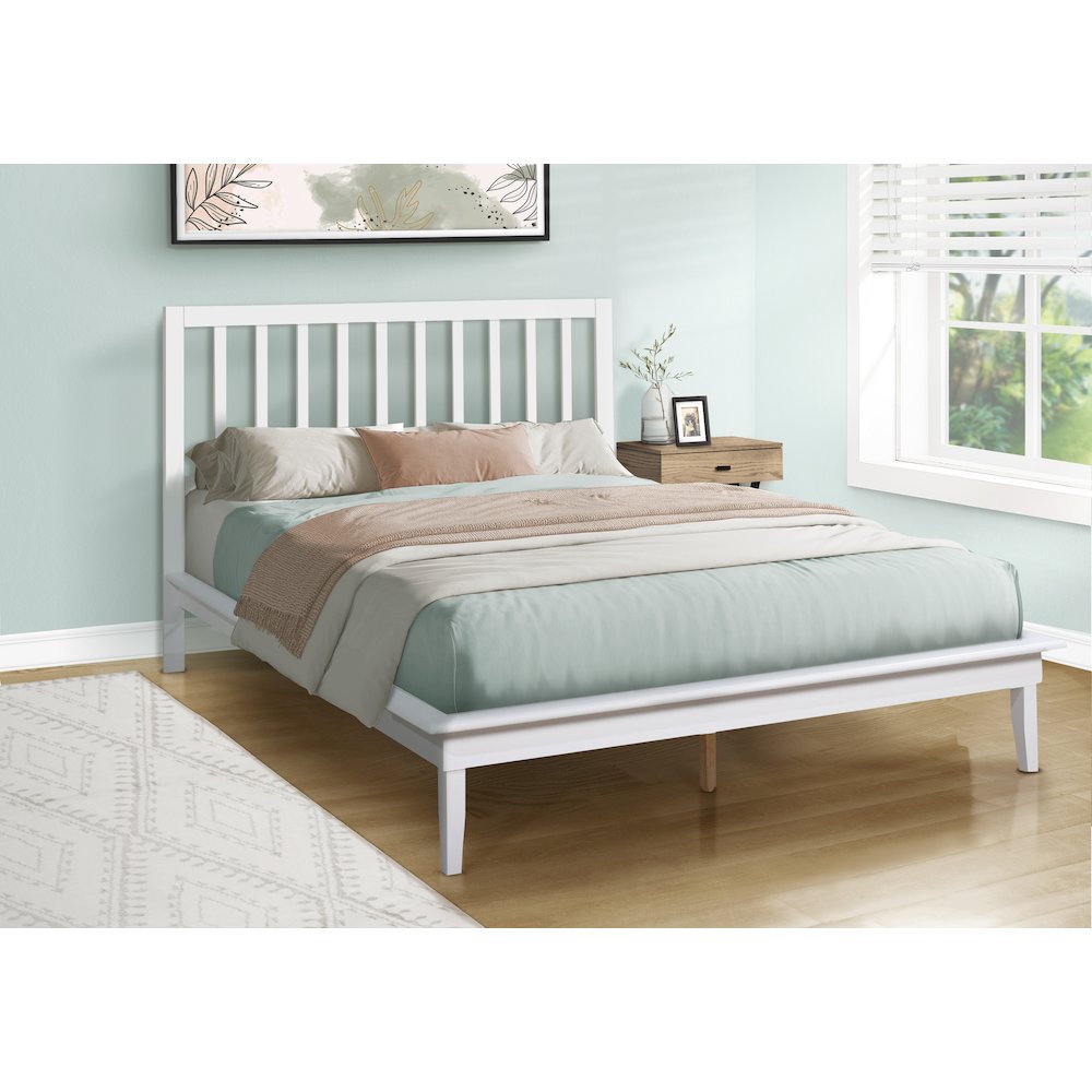 Bed, Platform Bed, Queen Size White Wood Legs, Contemporary, Modern. Picture 2