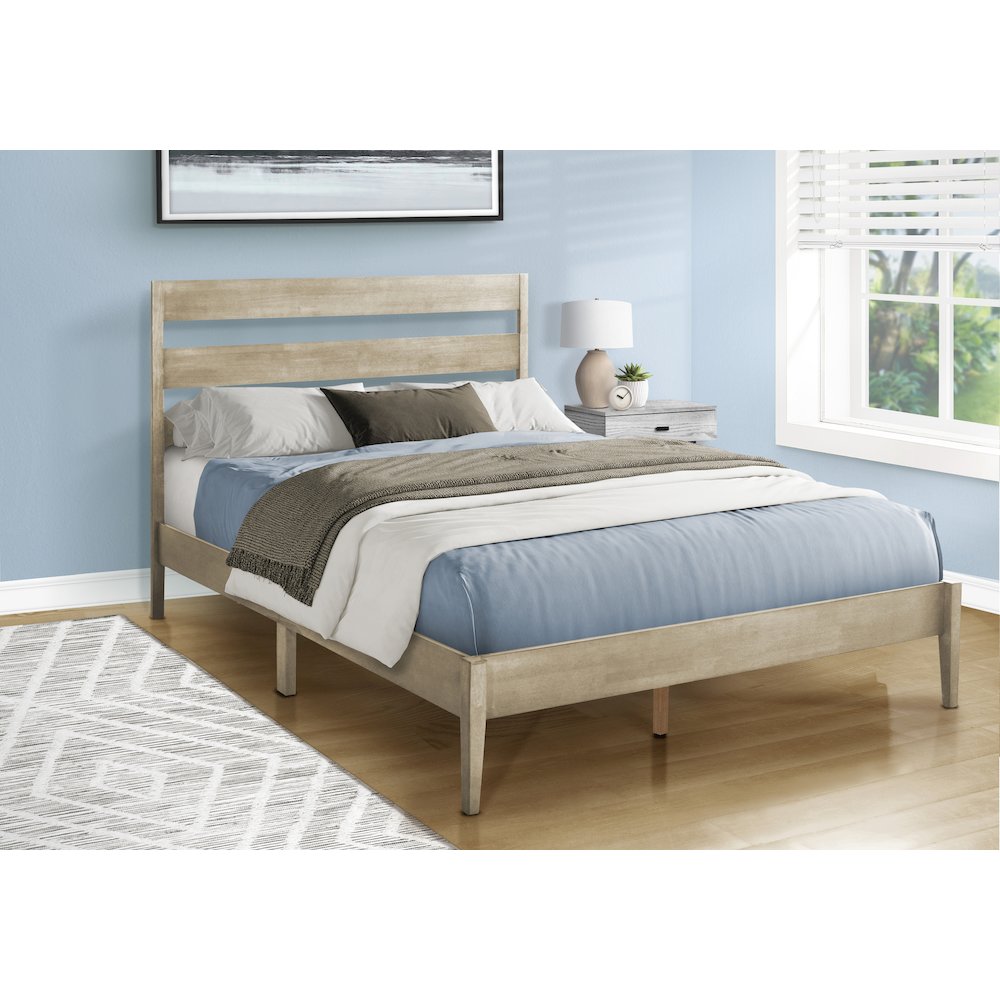 Bed, Queen Size Grey Solid Wood Legs, Contemporary. Picture 2