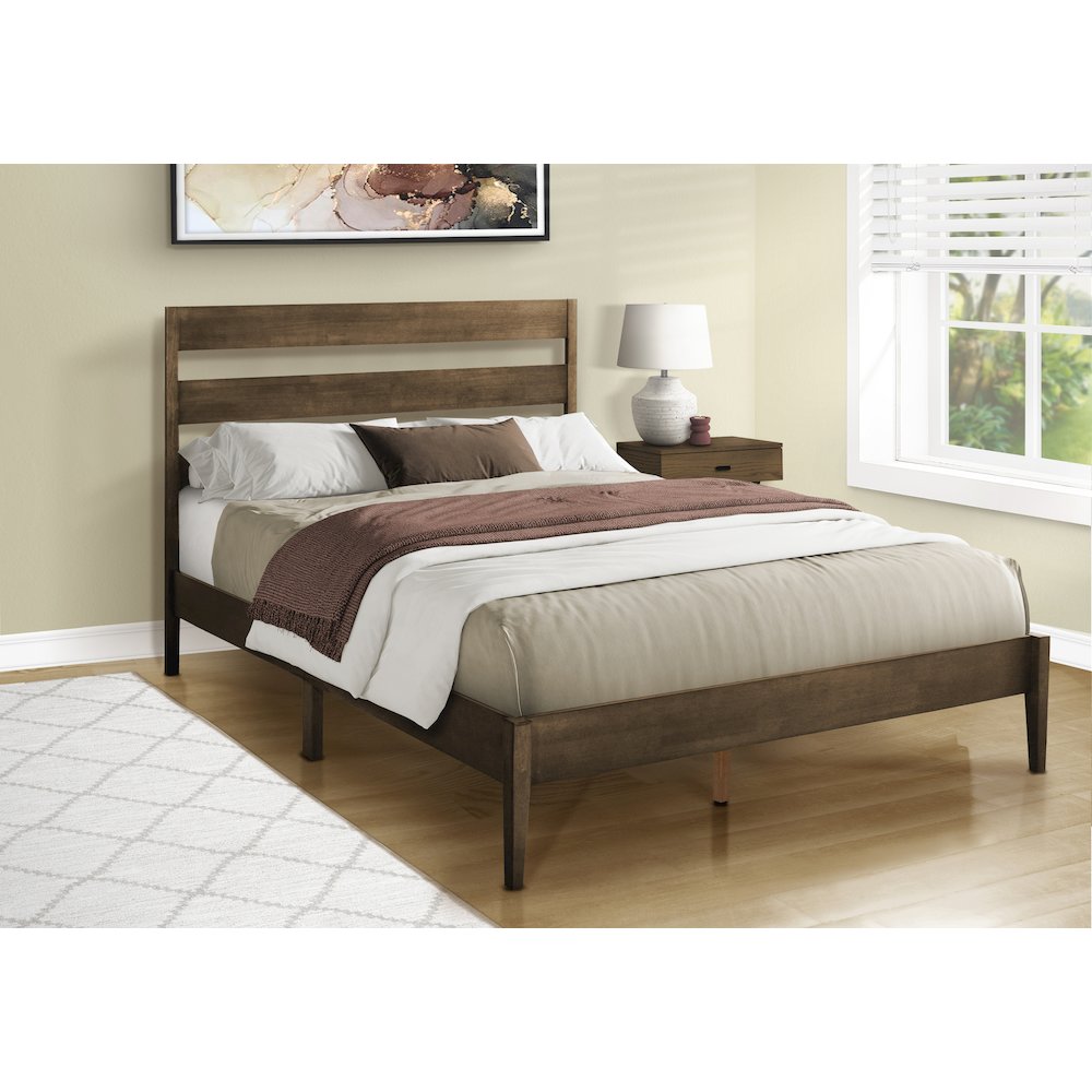 Bed, Queen Size Walnut Wood Frame, Contemporary, Modern. Picture 2