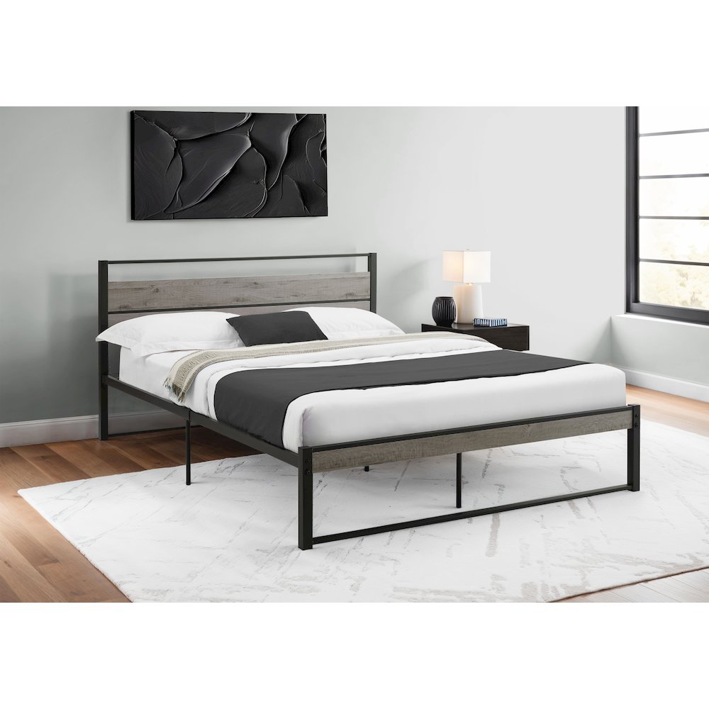 Platform Bed, Bedroom, Grey Laminate, Black Metal, Contemporary. Picture 2
