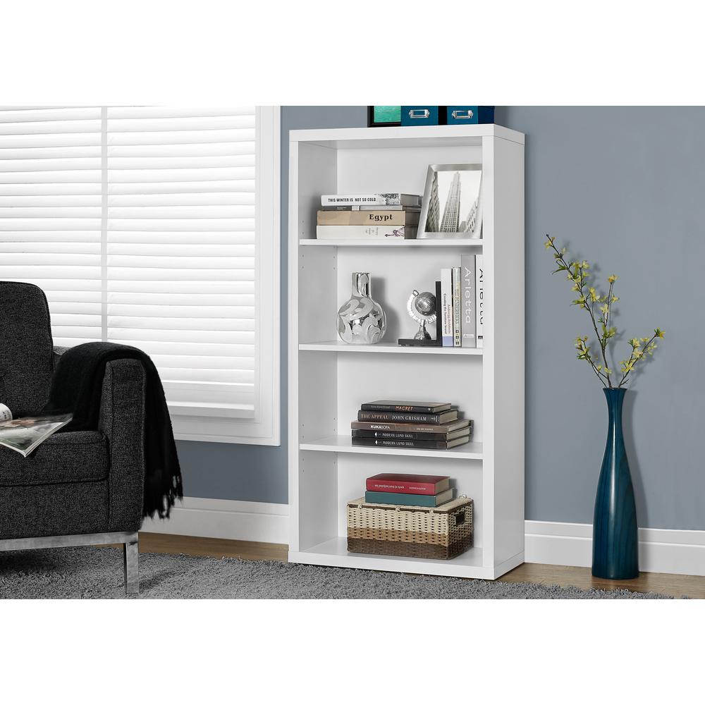 Bookshelf, Bookcase, Etagere, 5 Tier, 48H, Office, Bedroom, White Laminate. Picture 2