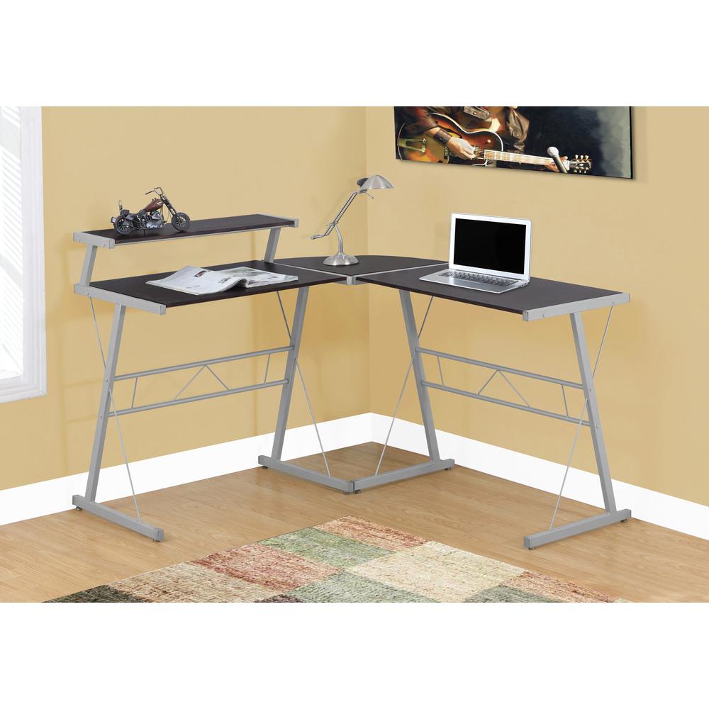 Computer Desk, Home Office, Corner, L Shape, Work, Laptop, Brown Laminate, Grey. Picture 2