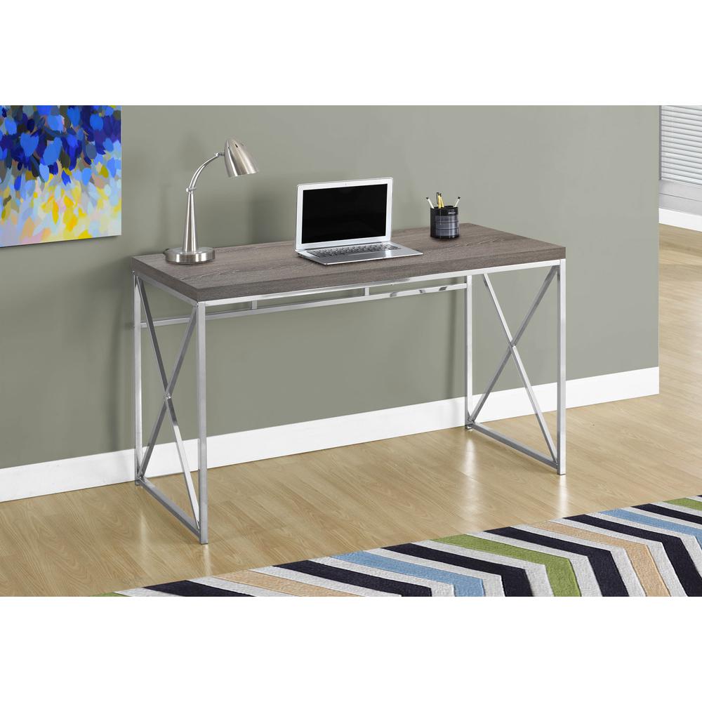 Computer Desk, Home Office, Laptop, Work, Brown Laminate, Chrome. Picture 2