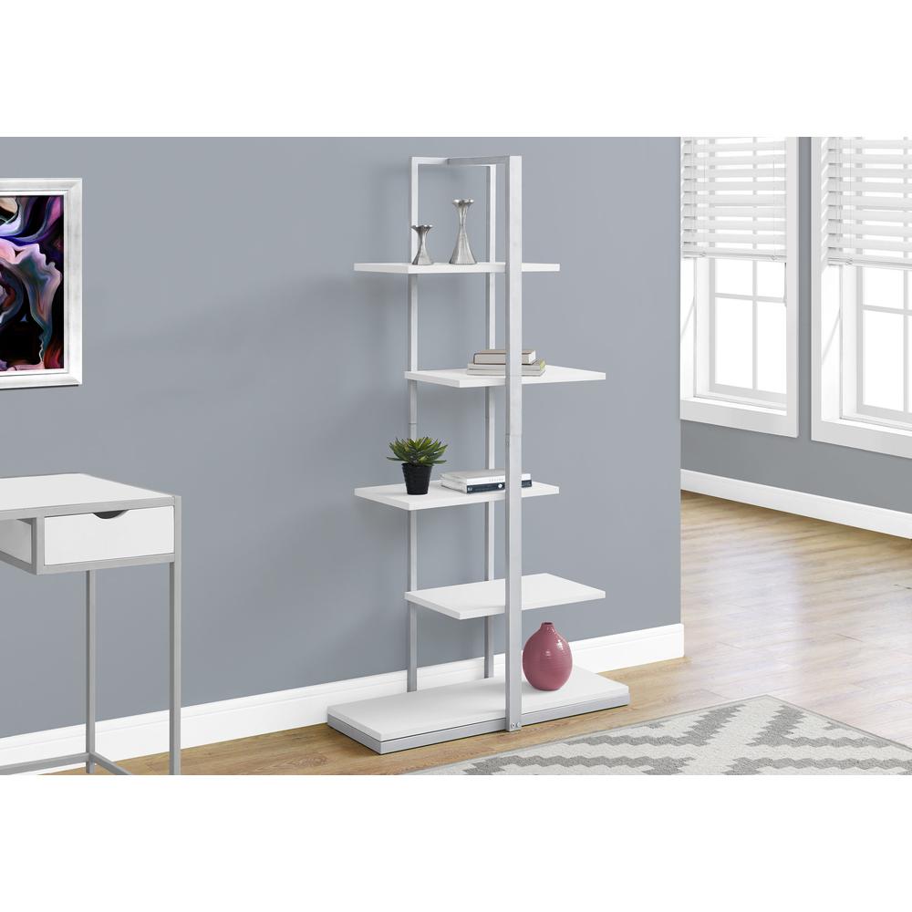 Bookshelf, Bookcase, Etagere, 5 Tier, 60H, Office, Bedroom, White Laminate. Picture 2