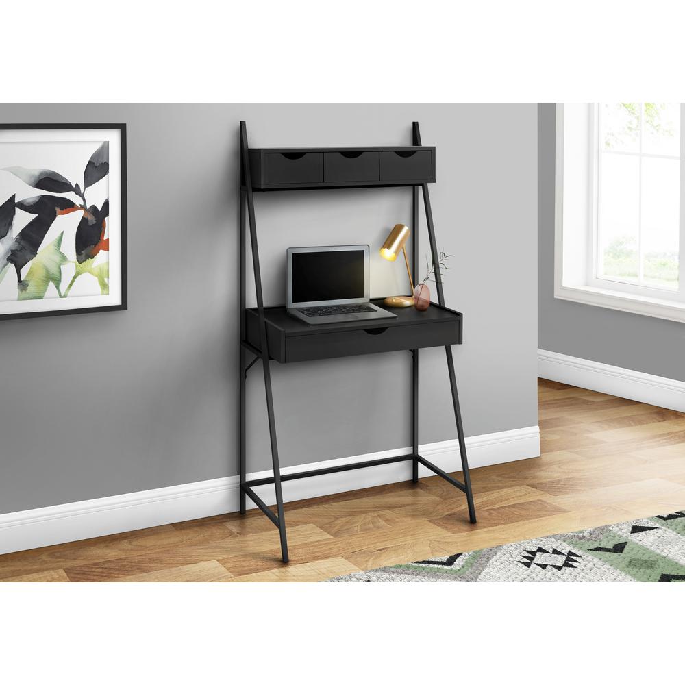 Computer Desk, Home Office, Laptop, Leaning, Storage Drawers, 32L, Work, Black. Picture 9