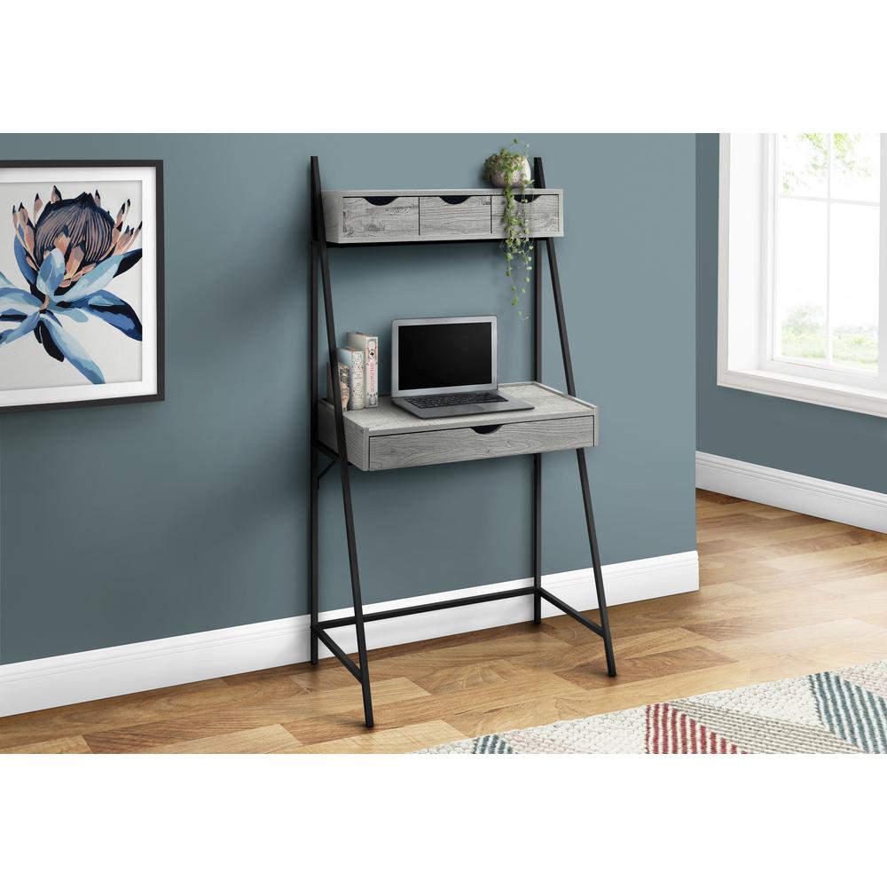 Computer Desk, Home Office, Laptop, Leaning, Storage Drawers, 32L, Work, Grey. Picture 9