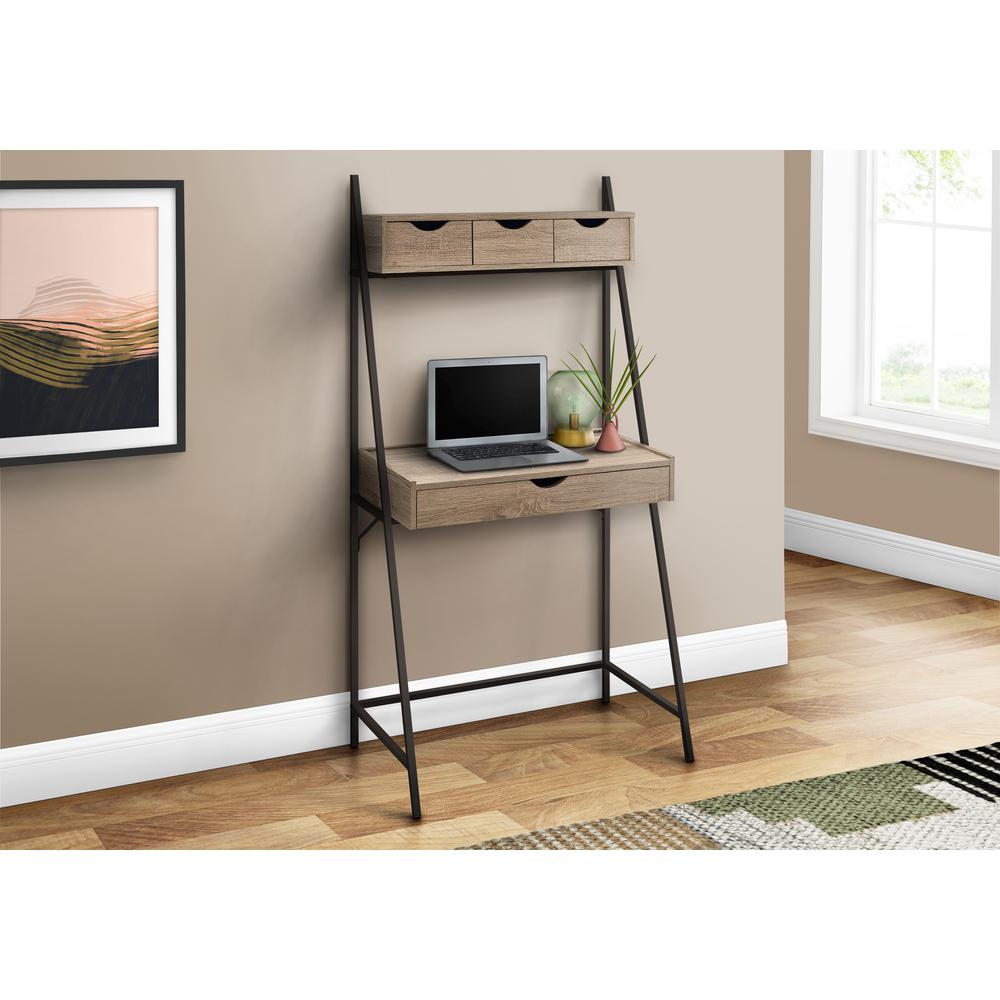 Computer Desk, Home Office, Laptop, Leaning, Storage Drawers, 32L, Work, Brown. Picture 9