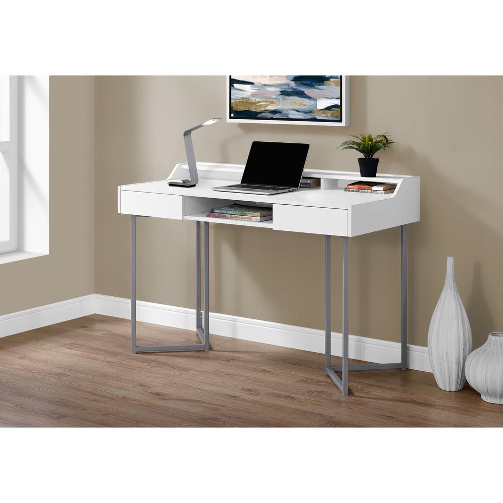 Computer Desk, Home Office, Laptop, Storage Drawers, 48L, Work, White Laminate. Picture 2
