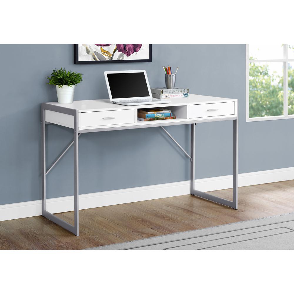 Computer Desk, Home Office, Laptop, Storage Drawers, 48L, Work, White Laminate. Picture 2
