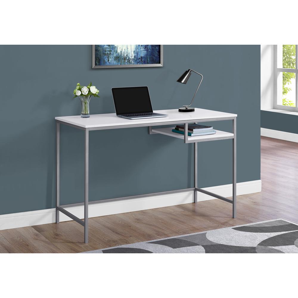 Computer Desk, Home Office, Laptop, 48L, Work, White Laminate, Grey. Picture 2